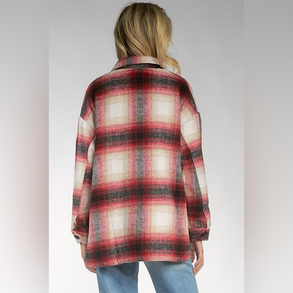Elan Riley Plaid Jacket Red Black Cream Button Front Size L - Picture 3 of 11